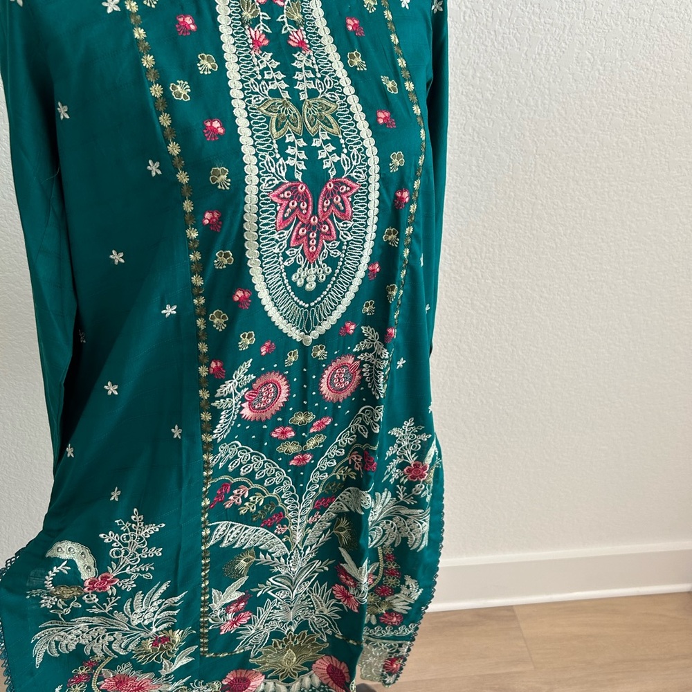 Pakistani Indian Embroidered Teal Green Dress